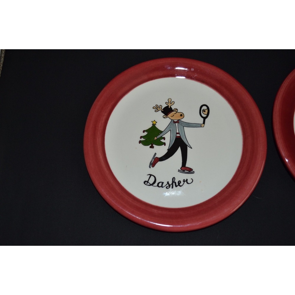 Reindeer Christmas Plates Set Of 2 Dasher and Donner By Edward Boutross 8" h16